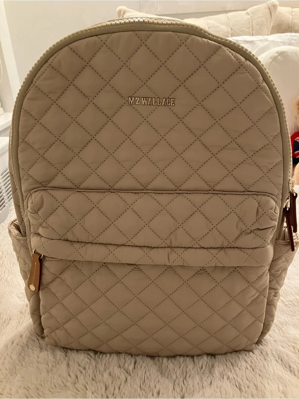 MZ Wallace Sand Quilted Metro Backpack with Gold Hardware